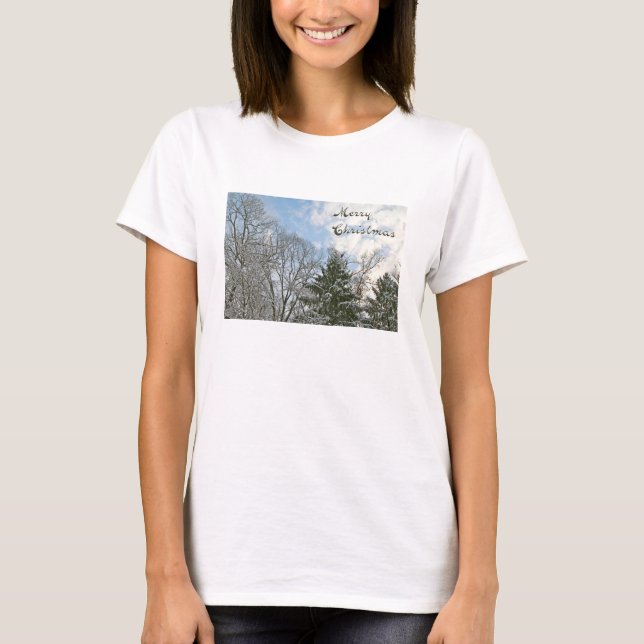 Camiseta Árvores na neve - Feliz Natal (Frente)