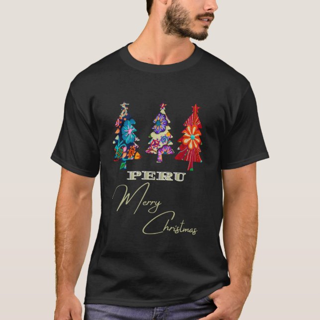 Camiseta Árvores Natal Peruano Andino Feliz Natal Dec (Frente)