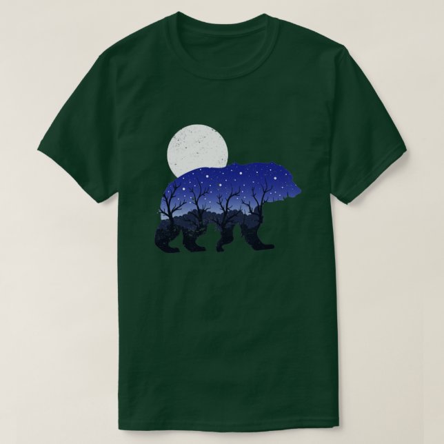 Camiseta Árvores Natureza Lua Noite Floresta Animal Urso Ca (Frente do Design)