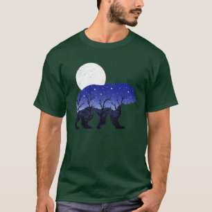 Camiseta Árvores Natureza Lua Noite Floresta Animal Urso Ca