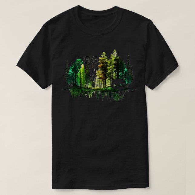 Camiseta Árvores Refletem Vida Selvagem Natureza Urso Anima (Frente do Design)