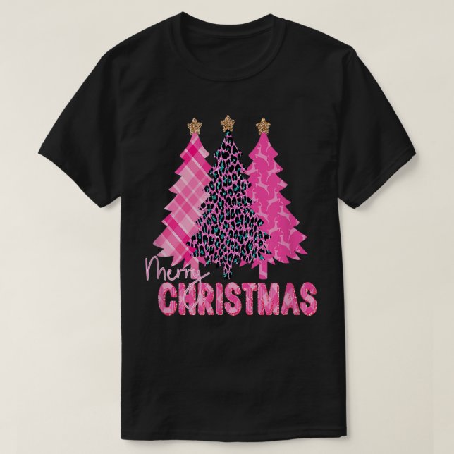 Camiseta Árvores Rosa Feliz de Natal (Frente do Design)