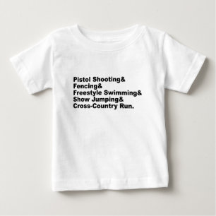 Camiseta As Cinco Etapas de um Pentatlo   Tiro Esgrima