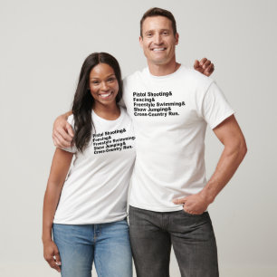 Camiseta As Cinco Etapas de um Pentatlo   Tiro Esgrima