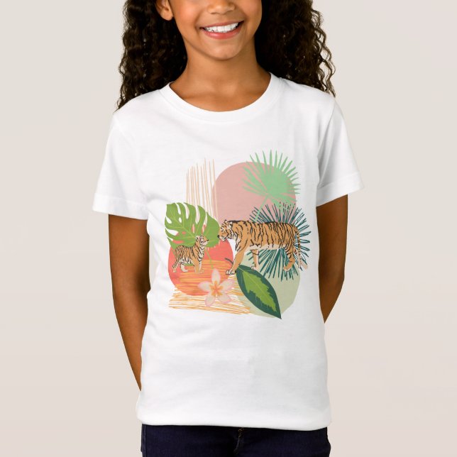 Camiseta As flores tropicais dos tigres imprimem a arte (Frente)