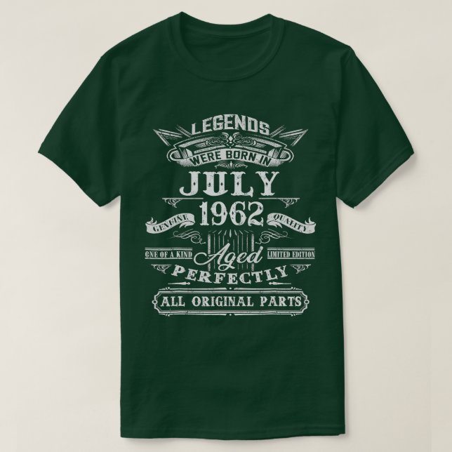 Camiseta As Legendas Foram Nasceres Em Julho De 1962 60º An (Frente do Design)