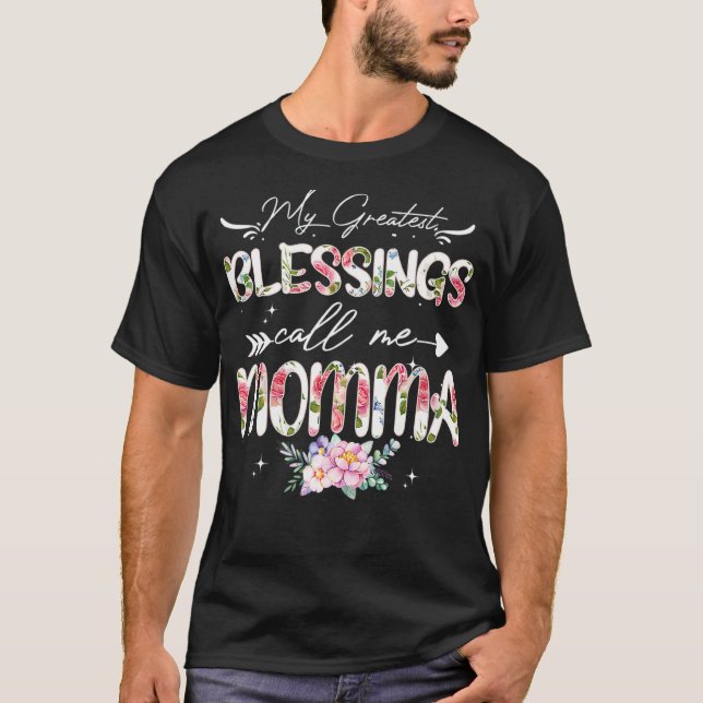 Camiseta As Minhas Maiores Bênçãos Chamam-Me Avó Floral Mãe (Frente)