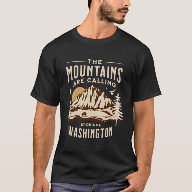 Camiseta As Montanhas Chamam Spokane Washington (Frente)