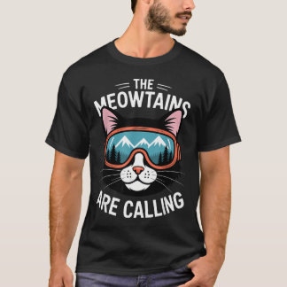Camiseta As Montanhas Estão Chamando Gato Divertido de Esqu