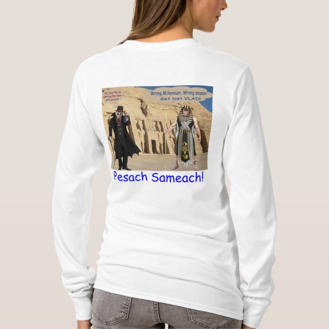 Camiseta As mulheres compram a tee. Feliz Passover. Loris/m (Verso)