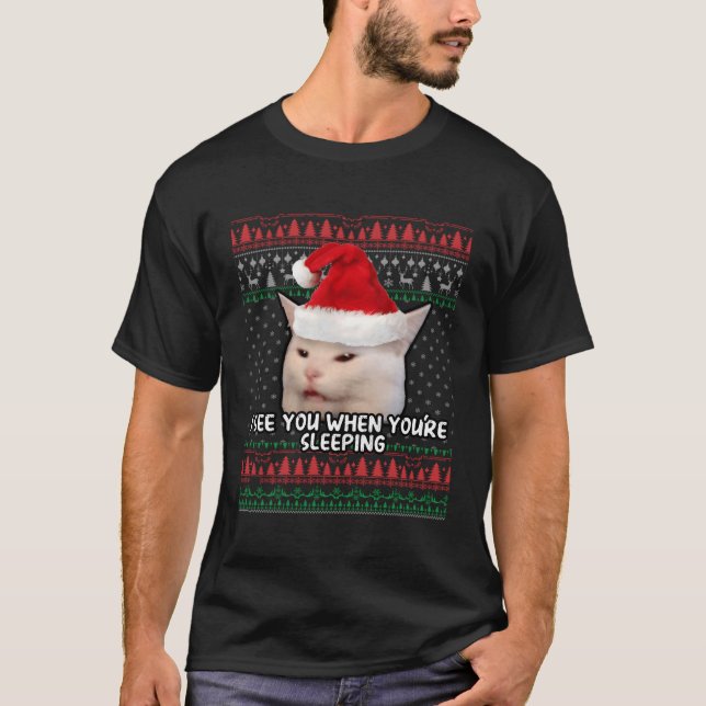Camiseta As Mulheres Gritando Com A Maçã O Natal Do Gato (Frente)