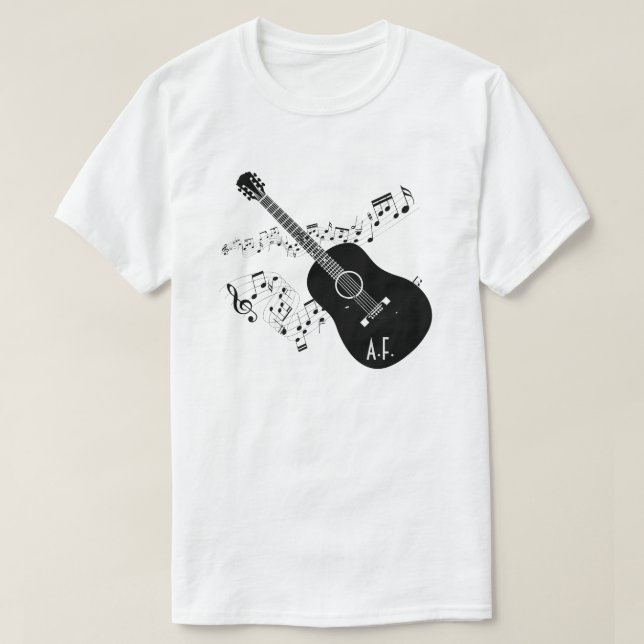 Camiseta As notas da guitarra acústica & da música (Frente do Design)