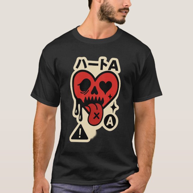 Camiseta Ás of Hearts — Drip-Heart Katakana (Poker Street) (Frente)