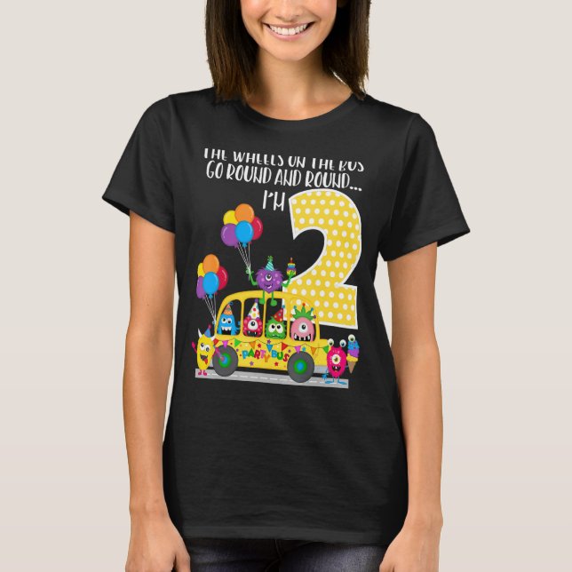 Camiseta As Rodas No segundo aniversário De Ônibus De 2 Ano (Frente)