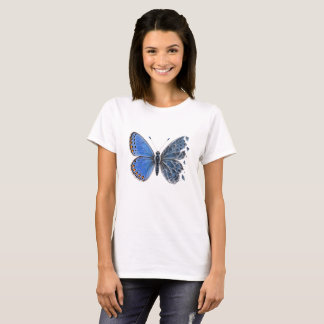 Camiseta Asa de Borboleta Azul Comum Feita de Vidro Rachado