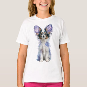 Camiseta Asa de Borboleta Roxa Papillon Cachorrinho Criança