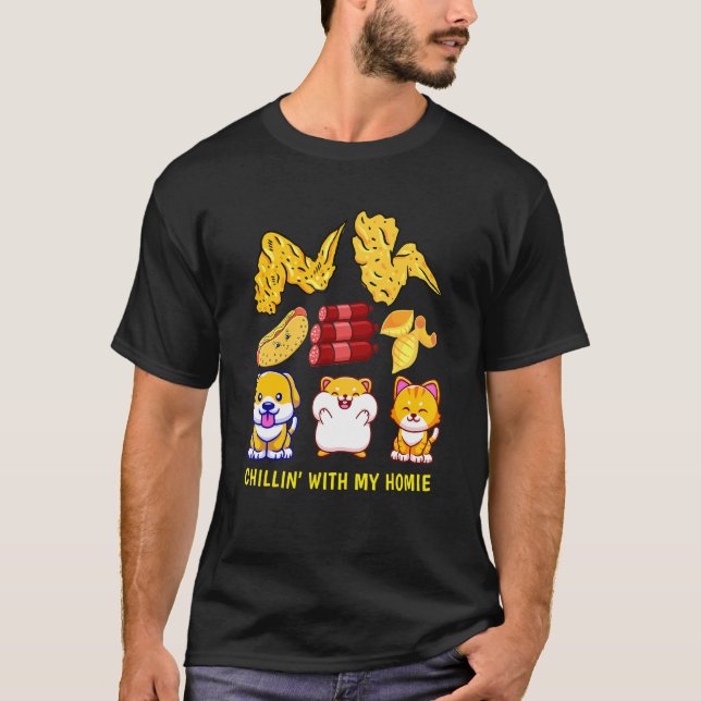 Camiseta Asa De Frango Asa De Frango Cachorro-Quente E Bolo (Frente)