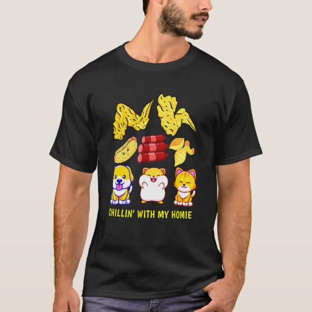 Camiseta Asa De Frango Asa De Frango Cachorro-Quente E Bolo (Frente)