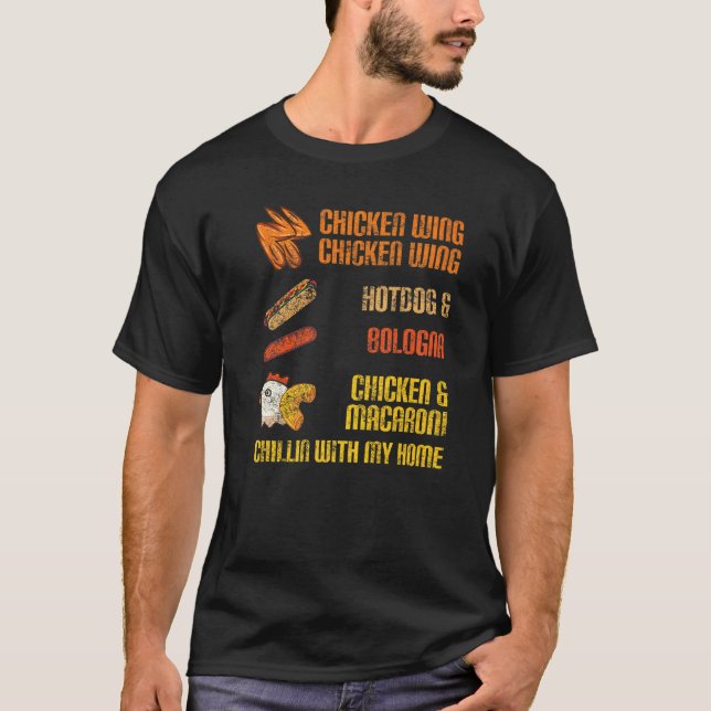Camiseta Asa de Frango Cachorro Quente Bolonha Frango Macar (Frente)