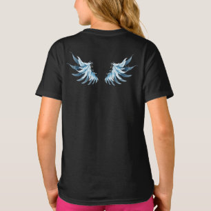 Camiseta Asas Anjos Azuis Brilhantes em fundo preto