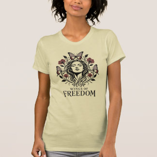 Camiseta Asas da Liberdade – Mulher Borboleta Floral Botâni