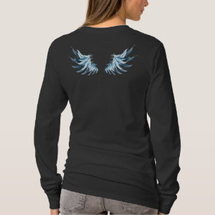 Camiseta Asas de anjo azuis brilhantes em fundo preto