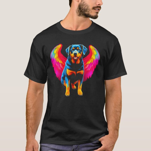 Camiseta Asas de Anjo Céu Pop Rottweiler Cachorro (Frente)