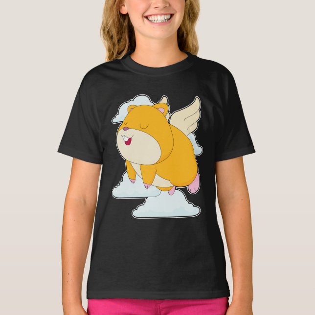 Camiseta Asas de anjo de hamster Nuvens (Frente)