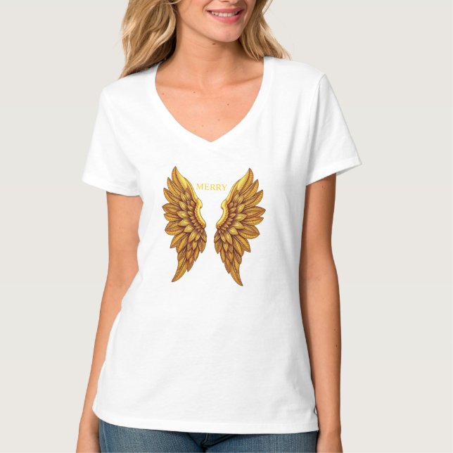 Camiseta Asas de Anjo Douradas  Design (Frente)