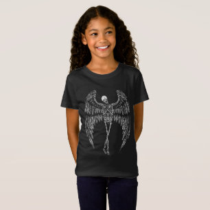 Camiseta Asas de Anjo Esqueléticas em Preto e Branco