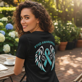 Camiseta Asas de Anjo Fita Azul de Conscientização do TEPT