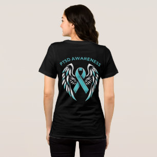 Camiseta Asas de Anjo Fita Azul de Conscientização do TEPT