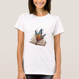 Camiseta Asas de Borboleta Emergindo de um Livro Aberto