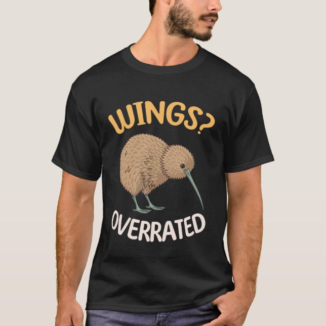 Camiseta Asas de Kiwi Pássaro sem Asas Superestimado Humor (Frente)