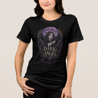 Camiseta Asas de Lua do Anjo Negro Arte Gótica com Cristal