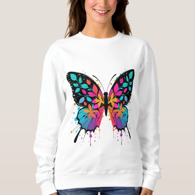 Camiseta Asas do Espectro - Design de Borboleta Floral Abst (Frente)