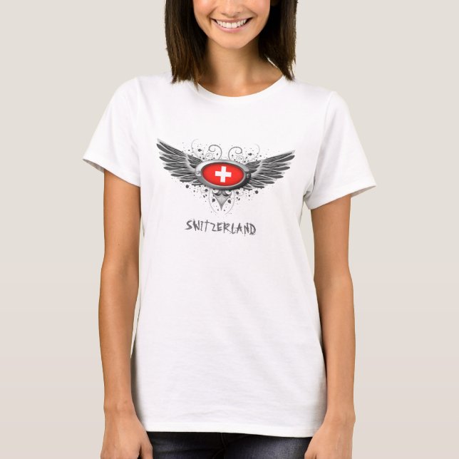 Camiseta Asas suíças da bandeira (Frente)