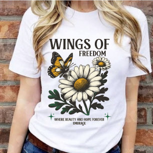 Camiseta Asas Vintage da Borboleta Margarida flor de liberd