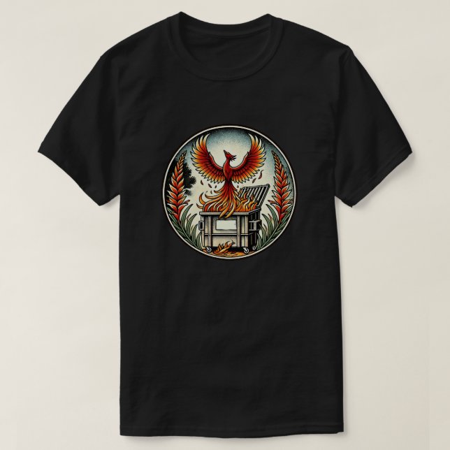 Camiseta Ascensão de Phoenix das Cinzas de Fogo de Dumpster (Frente do Design)