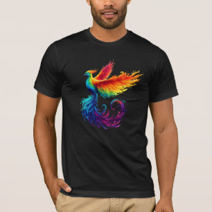 Camiseta Ascensão Rainbow Phoenix com o Pássaro LGBTQ do Or