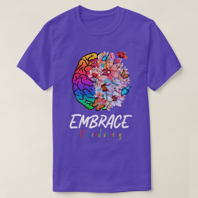Camiseta ASD, ADHD Autism Awareness, Brain a Embrace Neurod (Frente do Design)