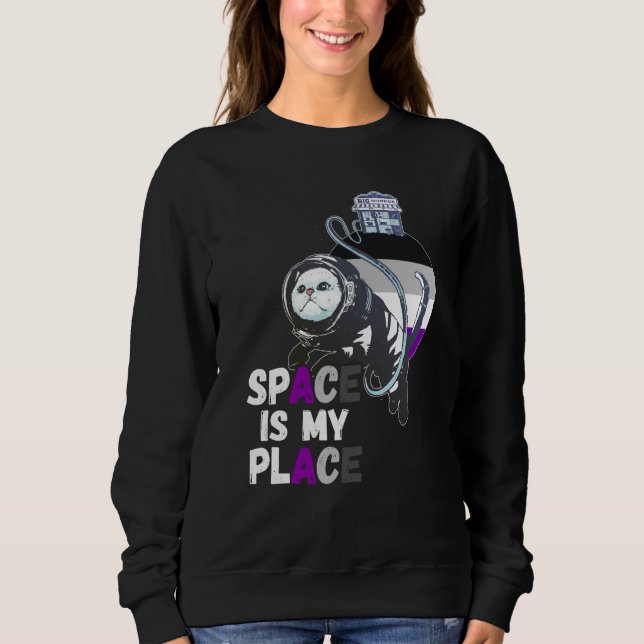 Camiseta Asexual Astronaut Cat Retro Space Is My Place Ace  (Frente)