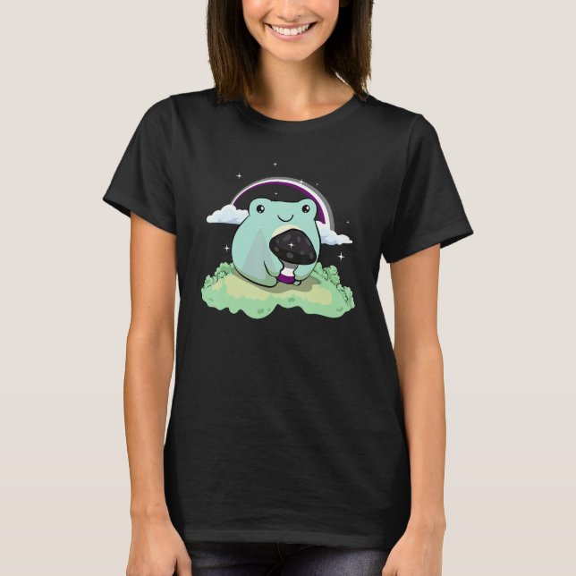 Camiseta Asexual Pride Ace Flag Cute Frog Mushroom Subtle L (Frente)