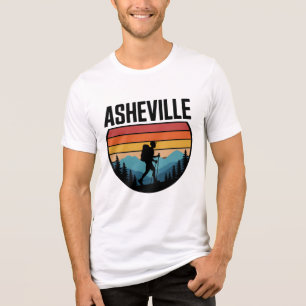Camiseta Asheville Hiking Silhouette Retro Sunset Design