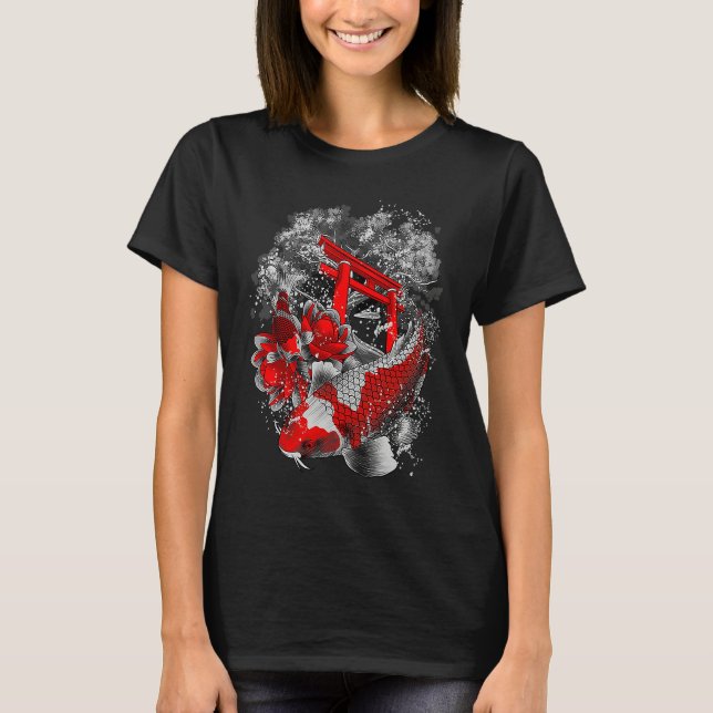 Camiseta Asia Koi Fish Lotus Flower Temple Sakura Water Lil (Frente)
