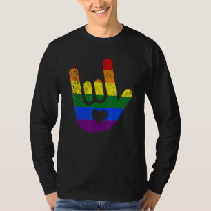 Camiseta Asl Eu Amo Você Lgbtq Orgulho Língua de Sinais Cor