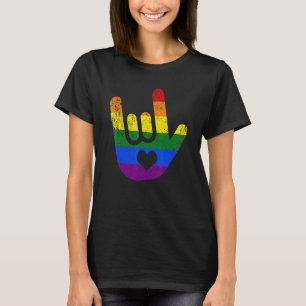Camiseta Asl Eu Amo Você Lgbtq Orgulho Língua de Sinais Cor