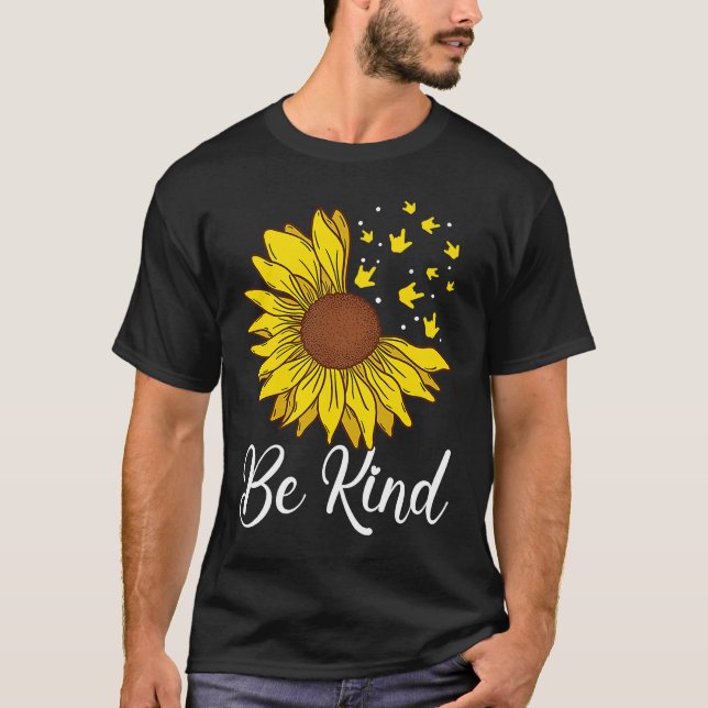 Camiseta ASL Love Be Kind Sunflower Deaf (Frente)