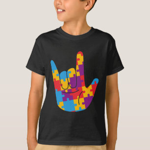 Camiseta ASL Love Sign Language Autism Awarsm Suporte Cu