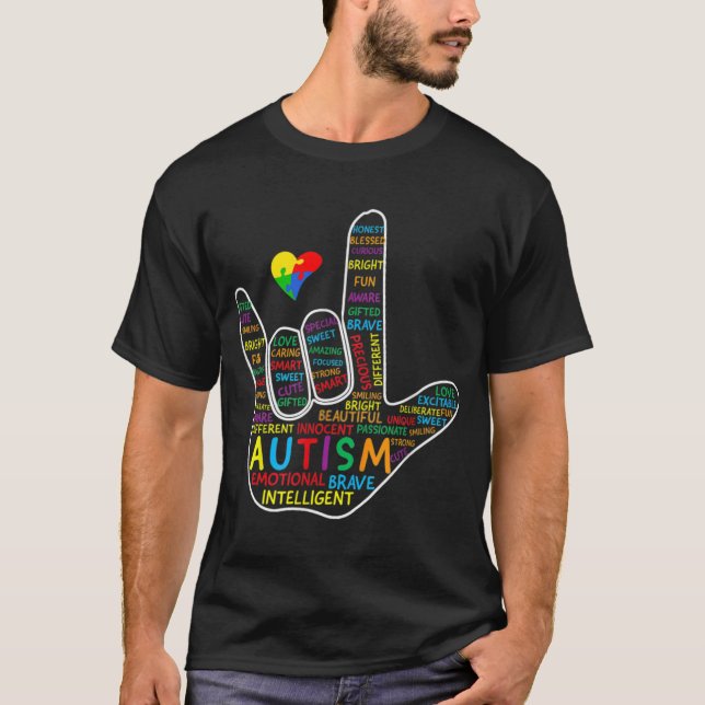 Camiseta ASL Love Sign Language Autismo Sensibilização (Frente)